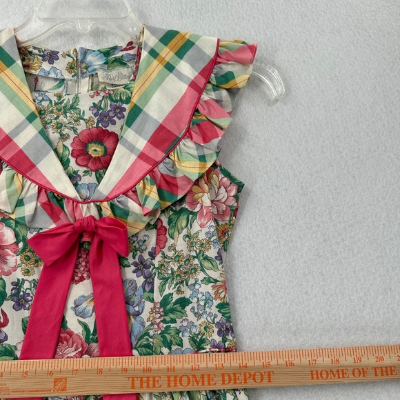 Vintage 50s Cotton Bib Dress Womens SMALL / Kids 14  Floral Pinup Cottage - Picture 7 of 11